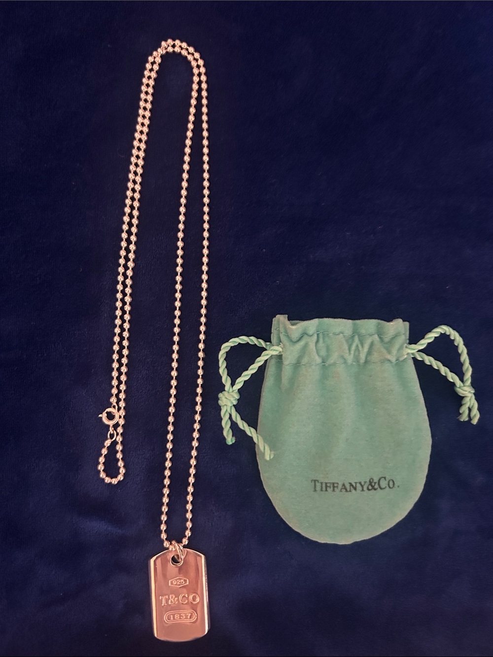 Tiffany & Co 925 Silver Necklace 1837 Dog Tag Pendant